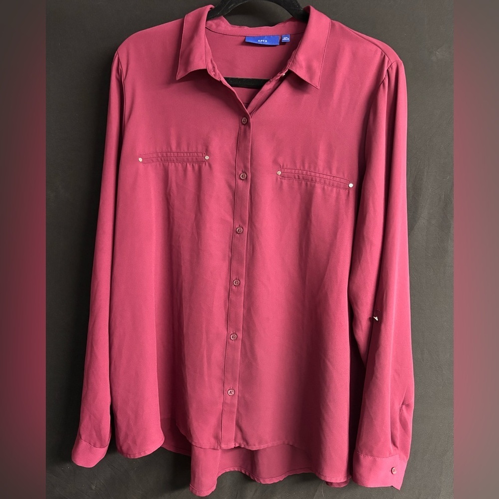 Womens Burgandy Long Sleeve Button or rolled sleeve Apt 9 XXL polyester
